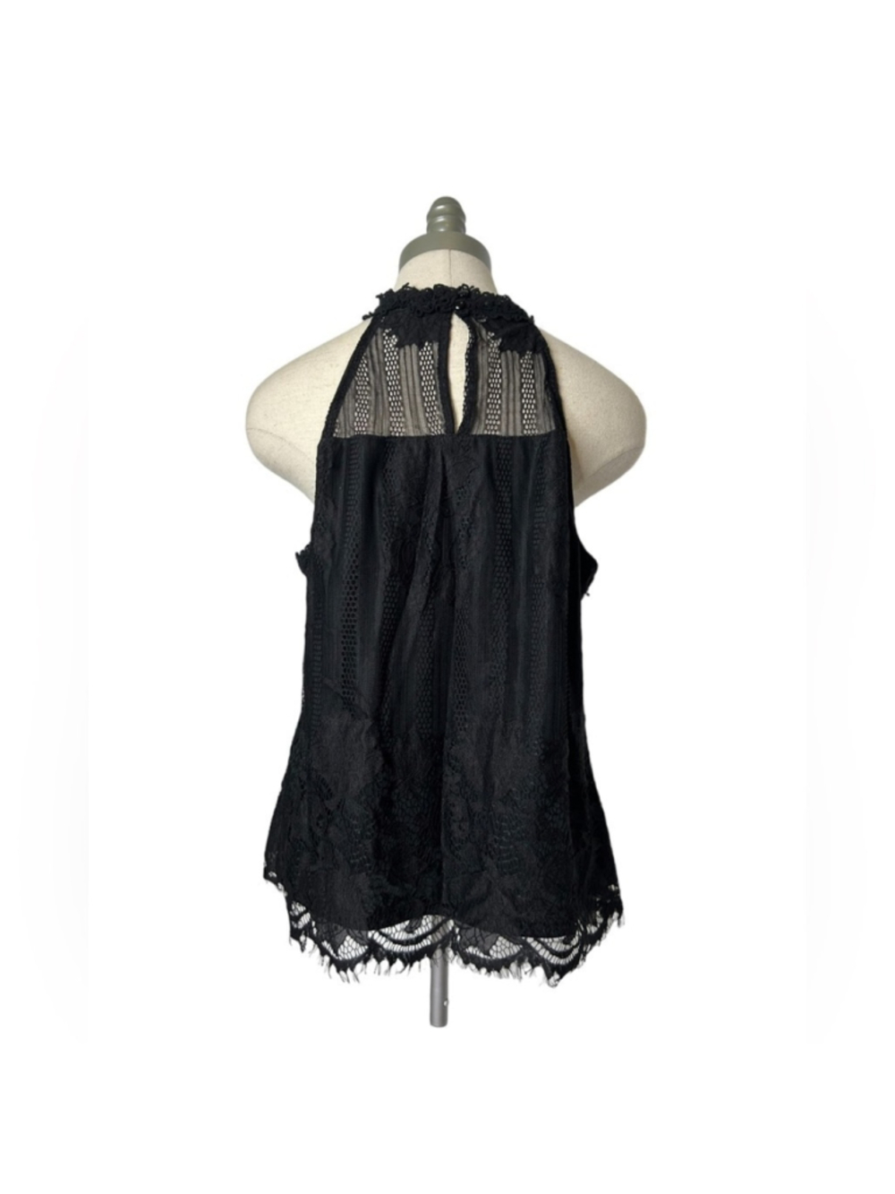 Ultra Pink Black Lace High Neck Halter Sexy Sleeveless Blouse Size Large - Picture 11 of 15